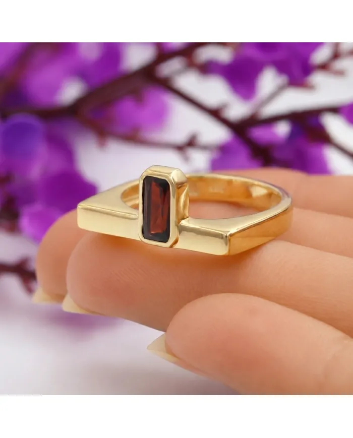 18K Gold Plated Sterling Silver Garnet Ring Handmade Jewelry
