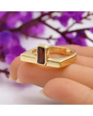 18K Gold Plated Sterling Silver Garnet Ring Handmade Jewelry