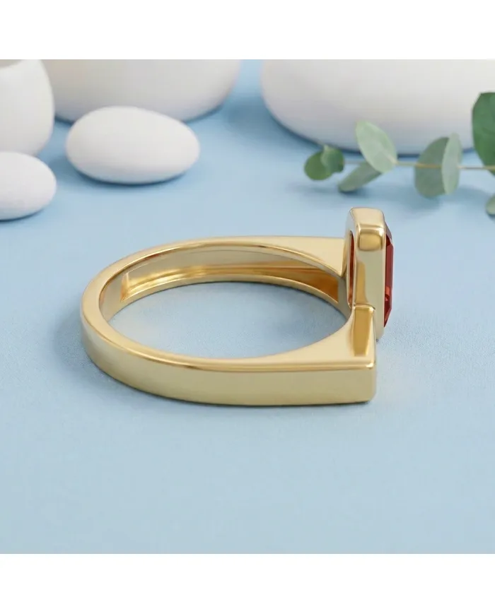 18K Gold Plated Sterling Silver Garnet Ring Handmade Jewelry