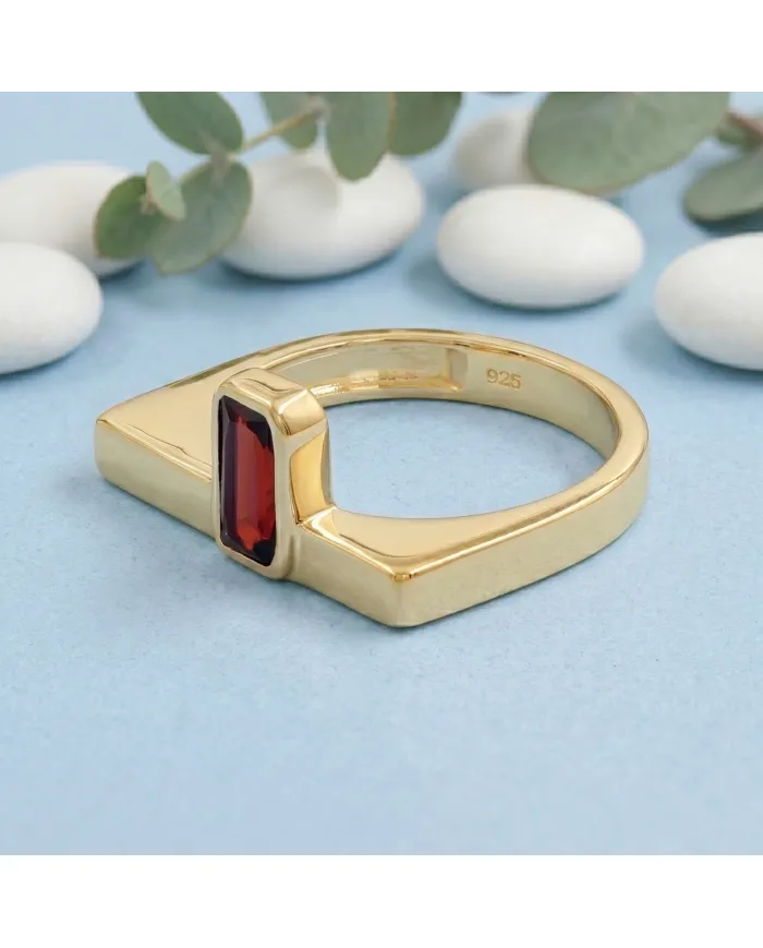 18K Gold Plated Sterling Silver Garnet Ring Handmade Jewelry