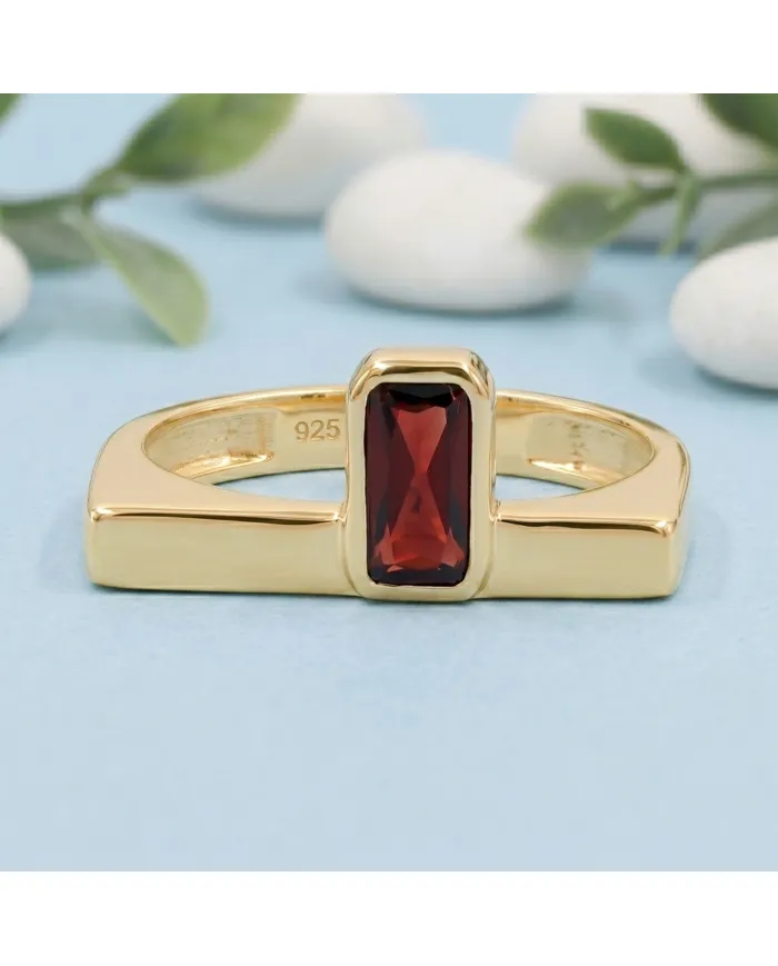 18K Gold Plated Sterling Silver Garnet Ring Handmade Jewelry