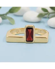 18K Gold Plated Sterling Silver Garnet Ring Handmade Jewelry