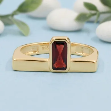 18K Gold Plated Sterling Silver Garnet Ring Handmade Jewelry