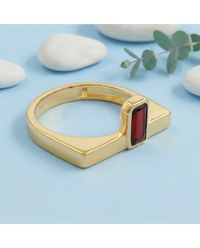 18K Gold Plated Sterling Silver Garnet Ring Handmade Jewelry