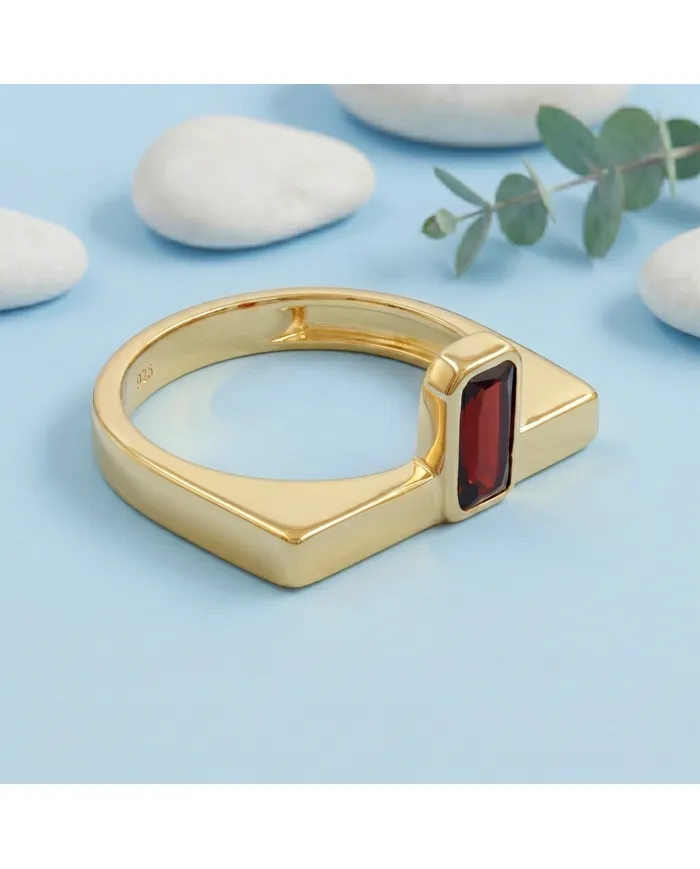 18K Gold Plated Sterling Silver Garnet Ring Handmade Jewelry