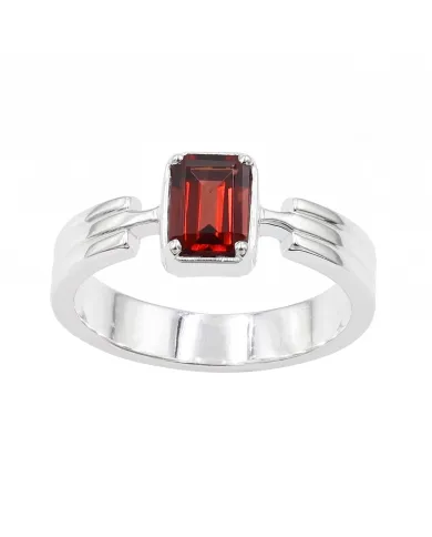 Rectangular Garnet Ring - 925 Sterling Silver Handmade Gift for Her