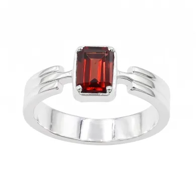 Rectangular Garnet Ring - 925 Sterling Silver Handmade Gift for Her