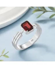 Rectangular Garnet Ring - 925 Sterling Silver Handmade Gift for Her