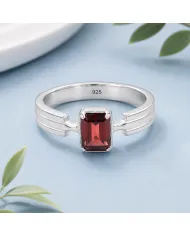 Rectangular Garnet Ring - 925 Sterling Silver Handmade Gift for Her