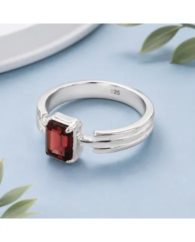Rectangular Garnet Ring - 925 Sterling Silver Handmade Gift for Her