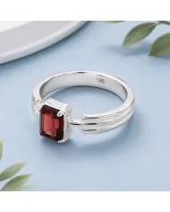 Rectangular Garnet Ring - 925 Sterling Silver Handmade Gift for Her