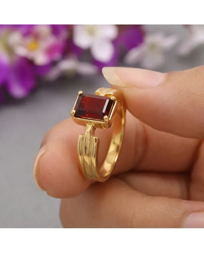 Garnet Ring 18k Gold Plated - 925 Sterling Silver Handmade Gift for Her