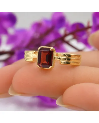 Garnet Ring 18k Gold Plated - 925 Sterling Silver Handmade Gift for Her
