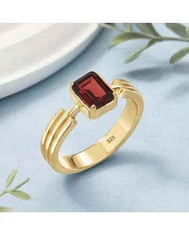 Garnet Ring 18k Gold Plated - 925 Sterling Silver Handmade Gift for Her