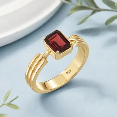 Garnet Ring 18k Gold Plated - 925 Sterling Silver Handmade Gift for Her