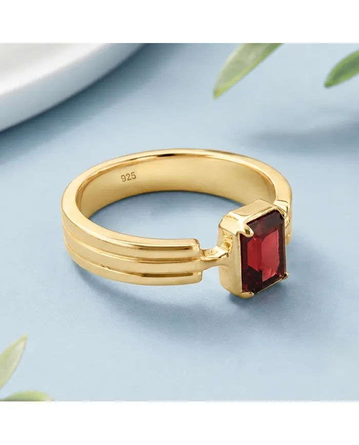 Garnet Ring 18k Gold Plated - 925 Sterling Silver Handmade Gift for Her