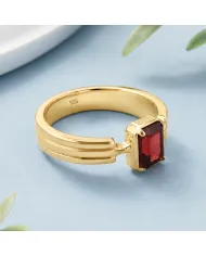 Garnet Ring 18k Gold Plated - 925 Sterling Silver Handmade Gift for Her
