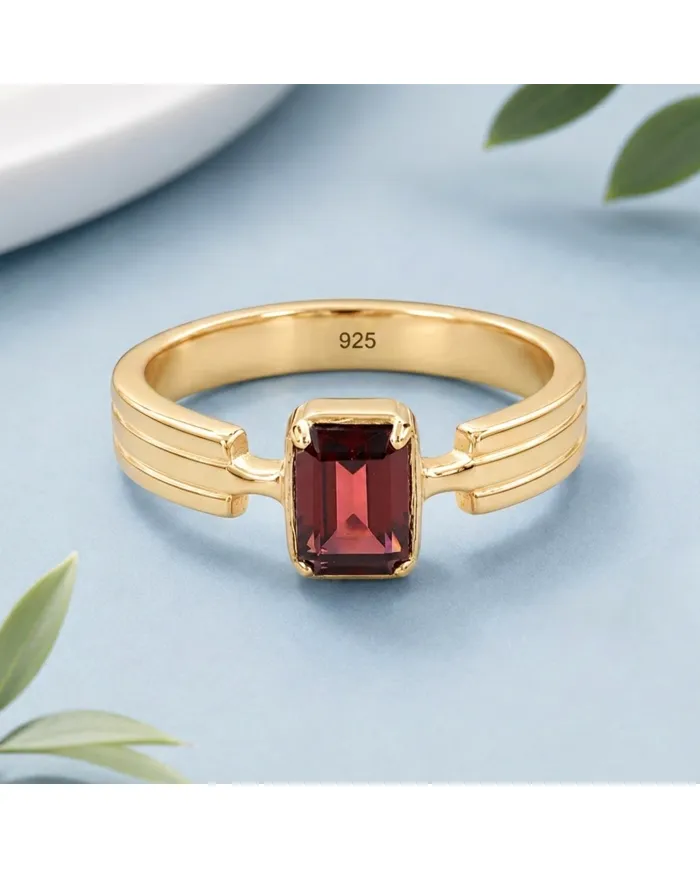 Garnet Ring 18k Gold Plated - 925 Sterling Silver Handmade Gift for Her