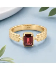 Garnet Ring 18k Gold Plated - 925 Sterling Silver Handmade Gift for Her