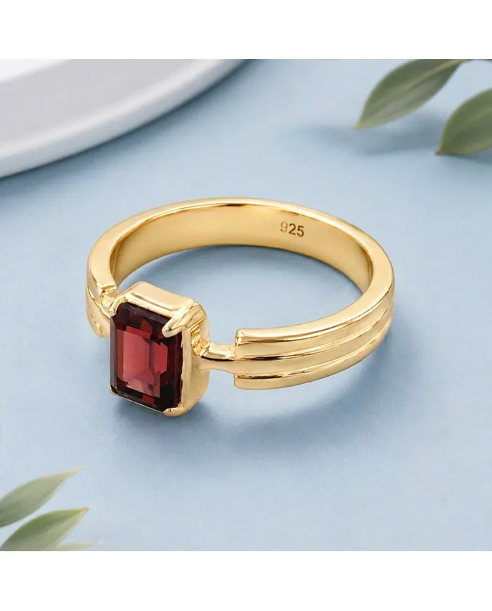 Garnet Ring 18k Gold Plated - 925 Sterling Silver Handmade Gift for Her