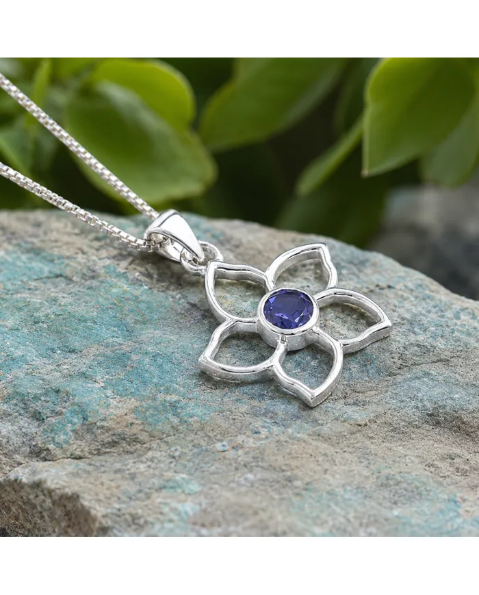 Flower Bloom Tanzanite Pendant | 925 Sterling Silver Handmade Necklace