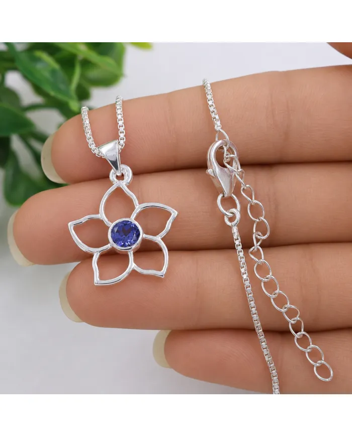 Flower Bloom Tanzanite Pendant | 925 Sterling Silver Handmade Necklace