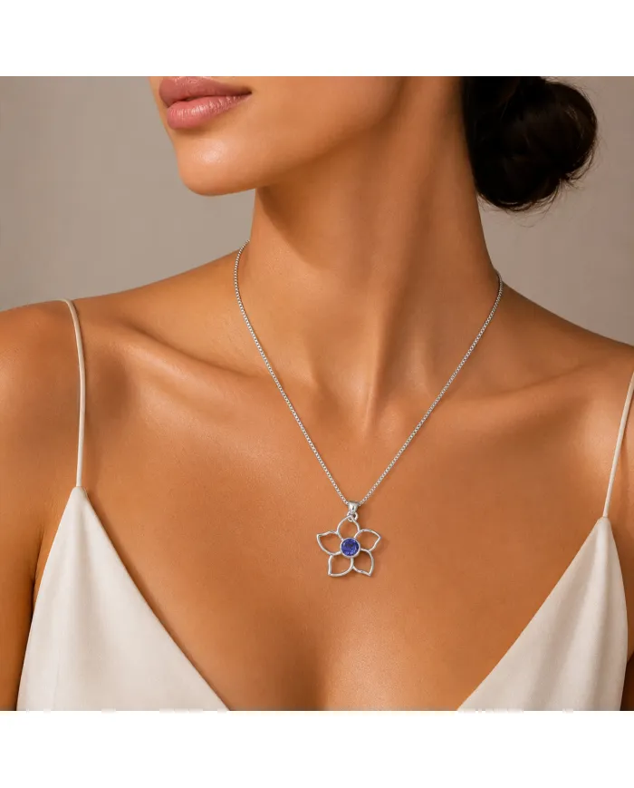 Flower Bloom Tanzanite Pendant | 925 Sterling Silver Handmade Necklace