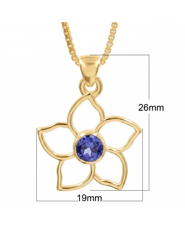 18K Gold Plated Sterling Silver Handmade Flower Bloom Tanzanite Pendant
