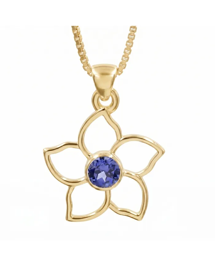 18K Gold Plated Sterling Silver Handmade Flower Bloom Tanzanite Pendant
