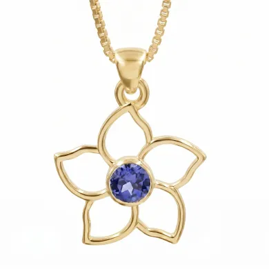 18K Gold Plated Sterling Silver Handmade Flower Bloom Tanzanite Pendant