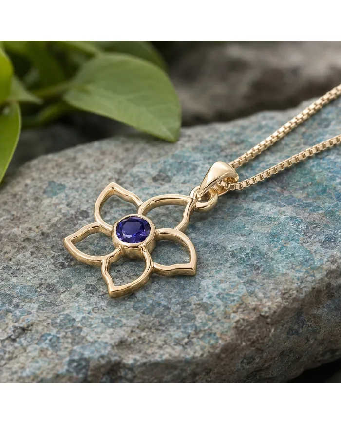 18K Gold Plated Sterling Silver Handmade Flower Bloom Tanzanite Pendant
