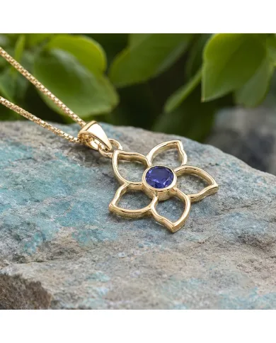 18K Gold Plated Sterling Silver Handmade Flower Bloom Tanzanite Pendant