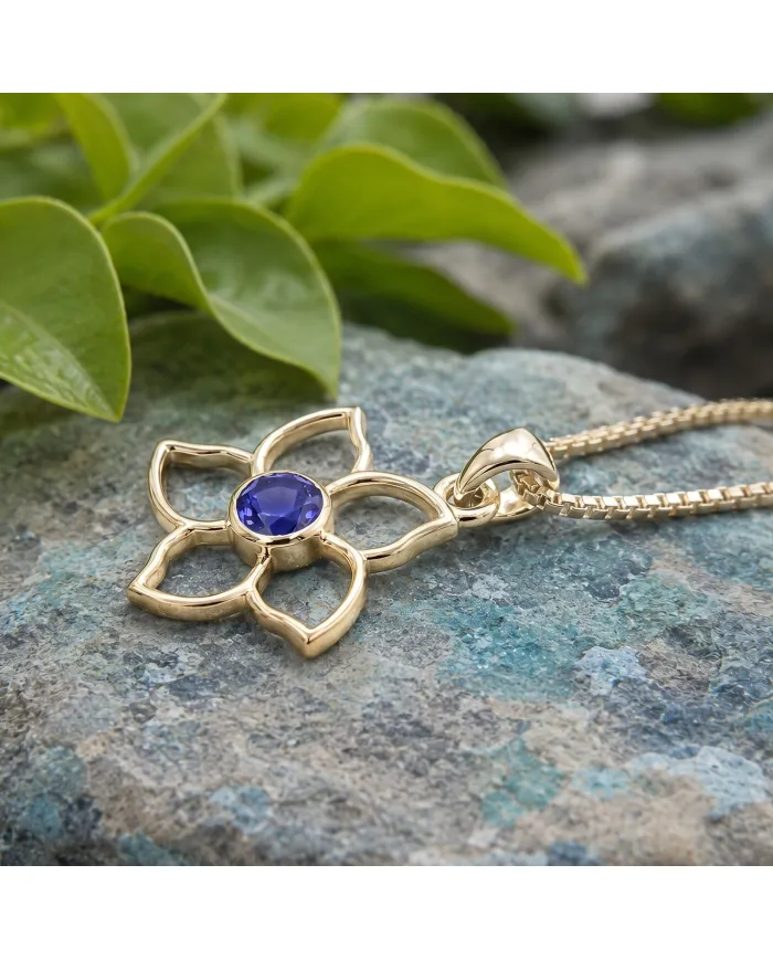 18K Gold Plated Sterling Silver Handmade Flower Bloom Tanzanite Pendant