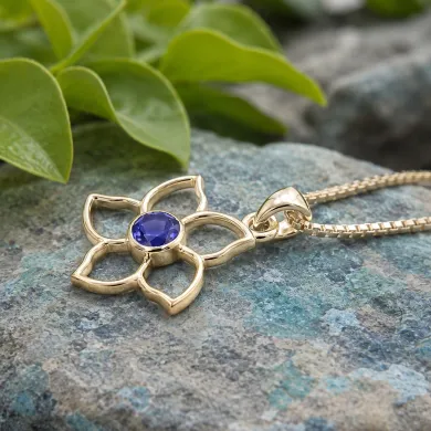 18K Gold Plated Sterling Silver Handmade Flower Bloom Tanzanite Pendant