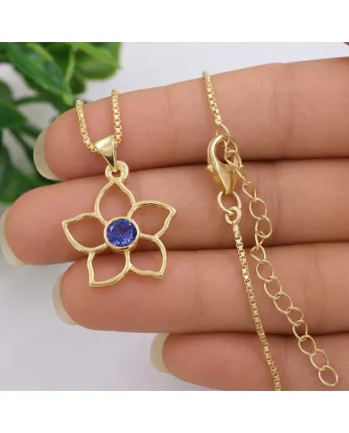 18K Gold Plated Sterling Silver Handmade Flower Bloom Tanzanite Pendant