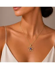 18K Gold Plated Sterling Silver Handmade Flower Bloom Tanzanite Pendant