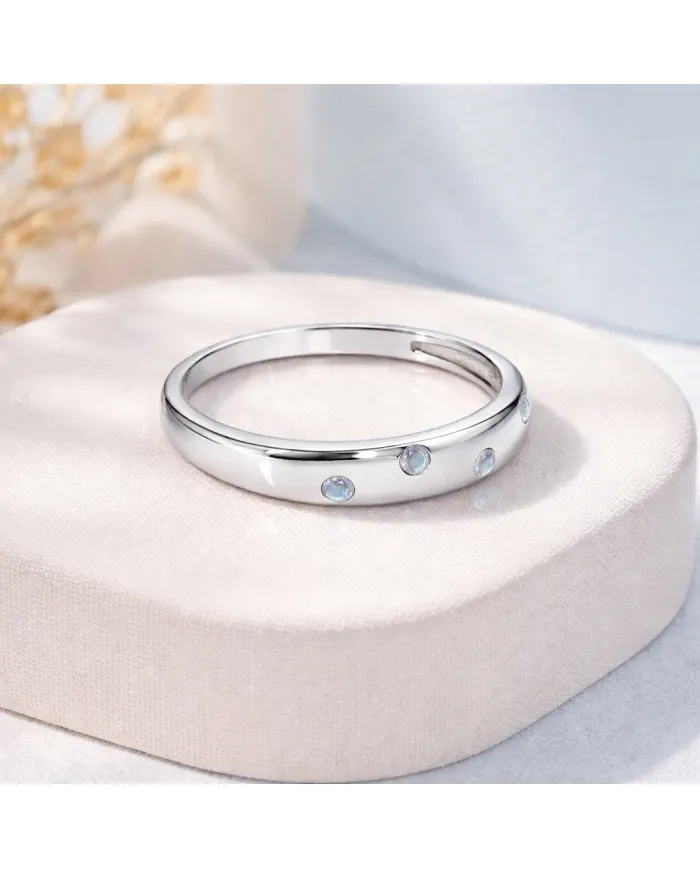 Rainbow Moonstone Eternity Band Ring 925 Sterling Silver Handmade Gift