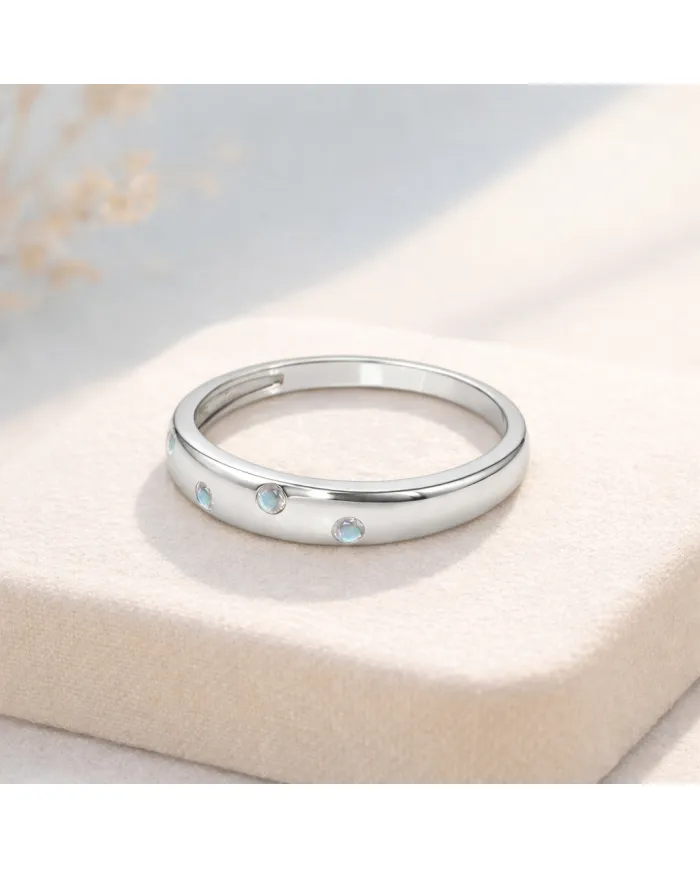 Rainbow Moonstone Eternity Band Ring 925 Sterling Silver Handmade Gift