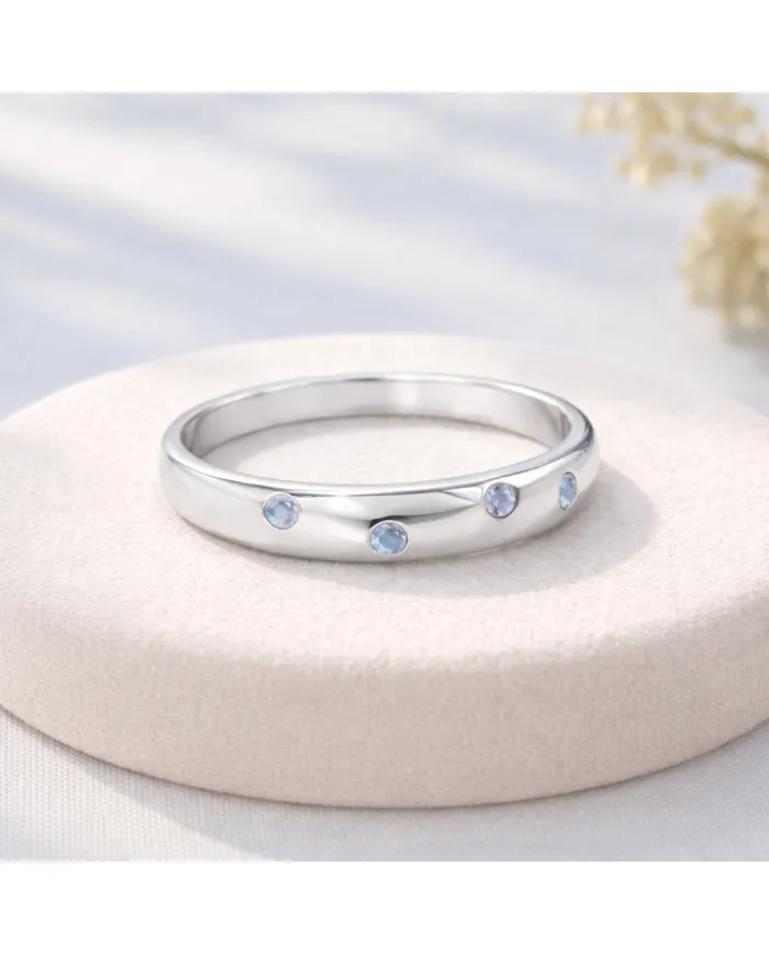 Rainbow Moonstone Eternity Band Ring 925 Sterling Silver Handmade Gift