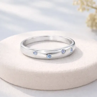 Rainbow Moonstone Eternity Band Ring 925 Sterling Silver Handmade Gift