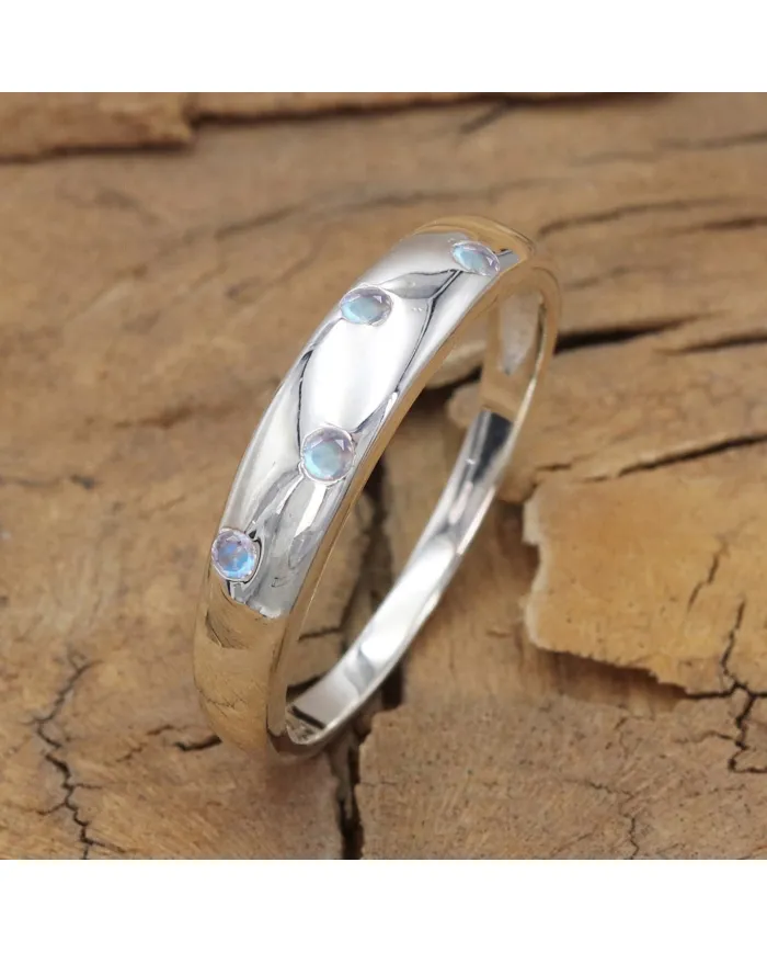 Rainbow Moonstone Eternity Band Ring 925 Sterling Silver Handmade Gift