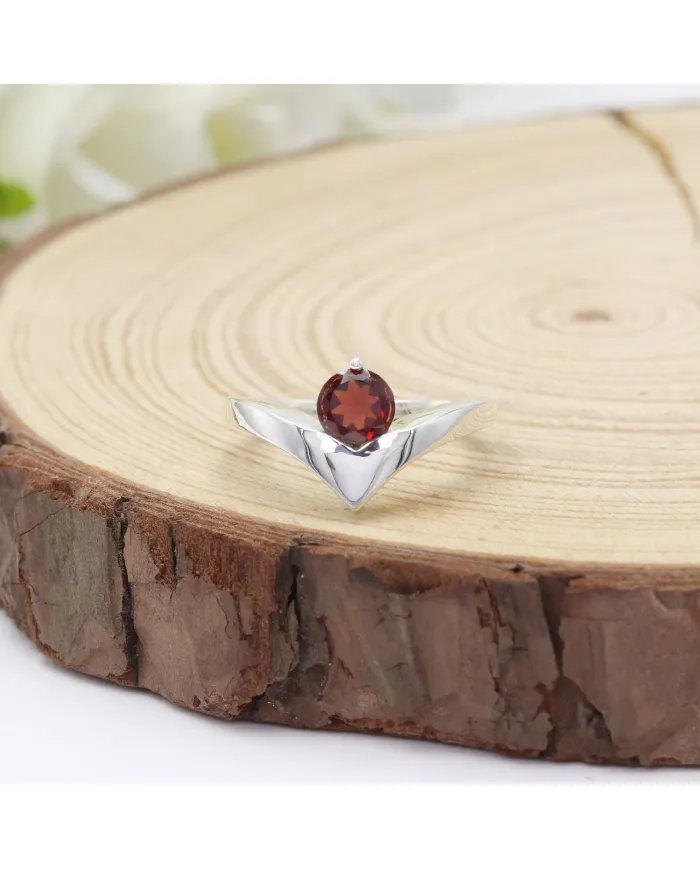 Garnet Gemstone Minimalist Solid Sterling Silver Handmade Ring For Women
