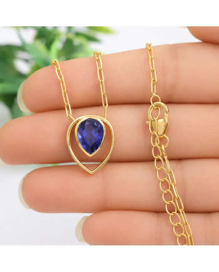 Teardrop Tanzanite Pendant - 18K Gold Plated Sterling Silver Jewelry