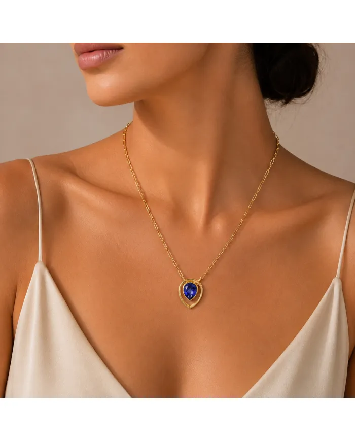 Teardrop Tanzanite Pendant - 18K Gold Plated Sterling Silver Jewelry