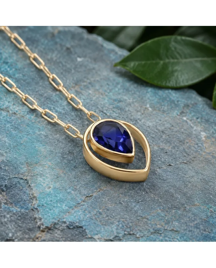 Teardrop Tanzanite Pendant - 18K Gold Plated Sterling Silver Jewelry
