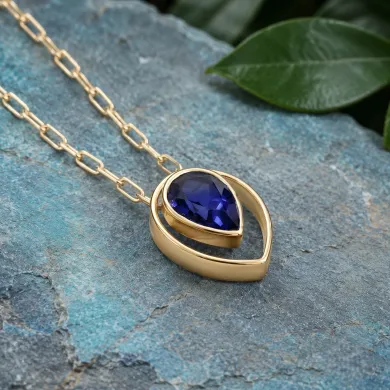 Teardrop Tanzanite Pendant - 18K Gold Plated Sterling Silver Jewelry