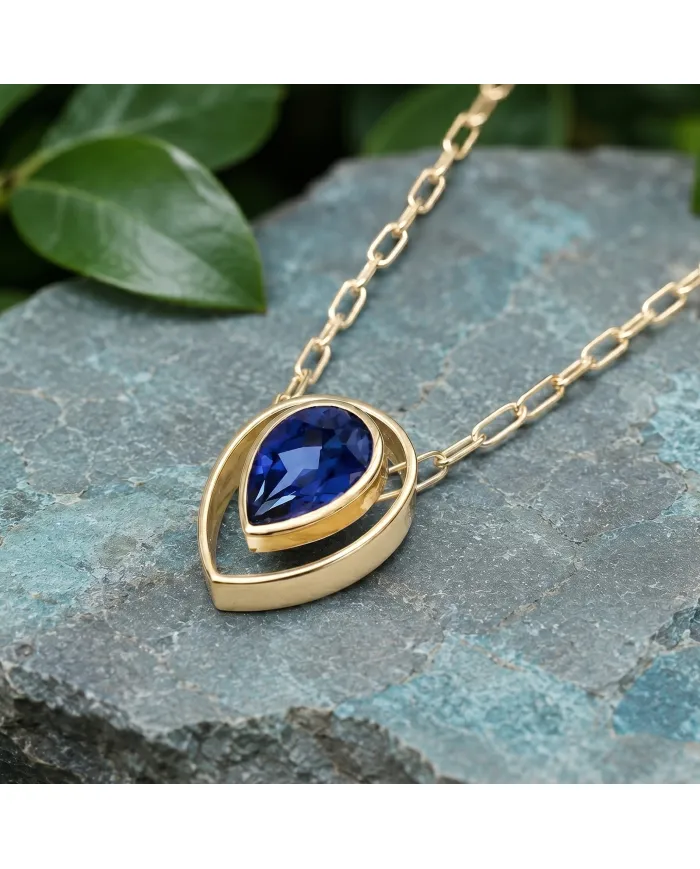 Teardrop Tanzanite Pendant - 18K Gold Plated Sterling Silver Jewelry
