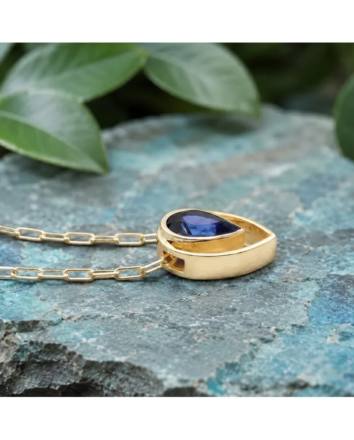 Teardrop Tanzanite Pendant - 18K Gold Plated Sterling Silver Jewelry
