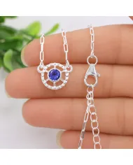 Blue Tanzanite Round Pendant - 925 Sterling Silver Unique Jewelry