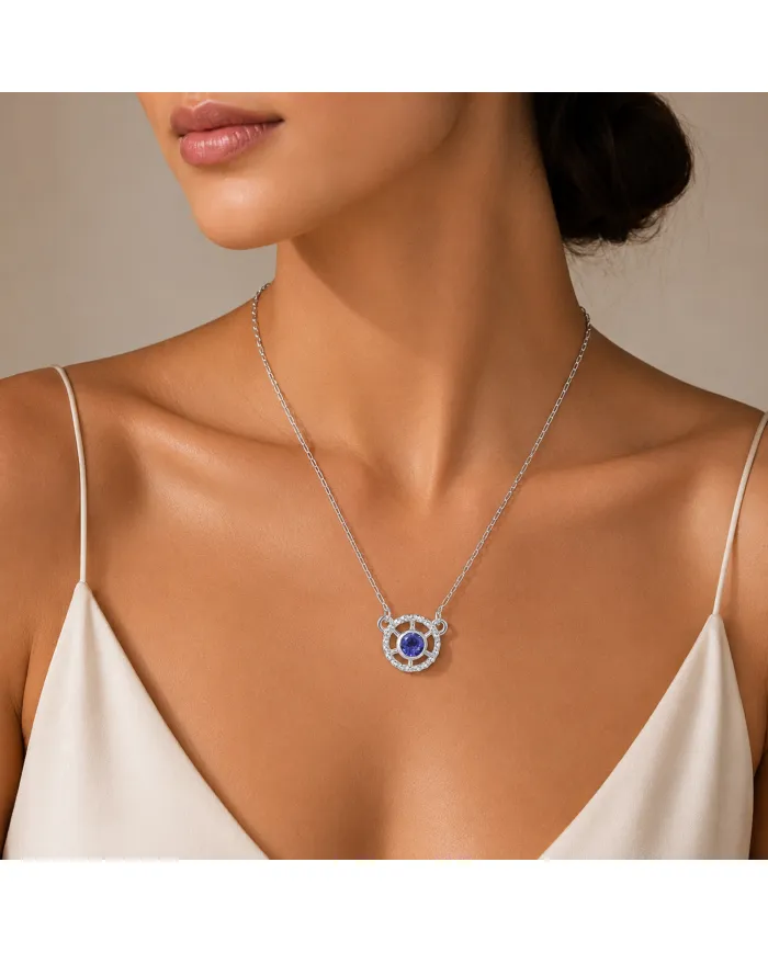 Blue Tanzanite Round Pendant - 925 Sterling Silver Unique Jewelry